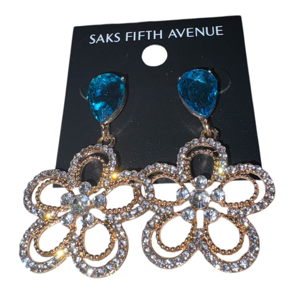 340 Saks Fifth Avenue Blue And Crystal Flower Dangle Earrings 20$